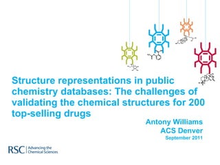 Structure representations in public chemistry databases: The challenges of validating the chemical structures for 200 top-selling drugs Antony Williams ACS Denver September 2011 