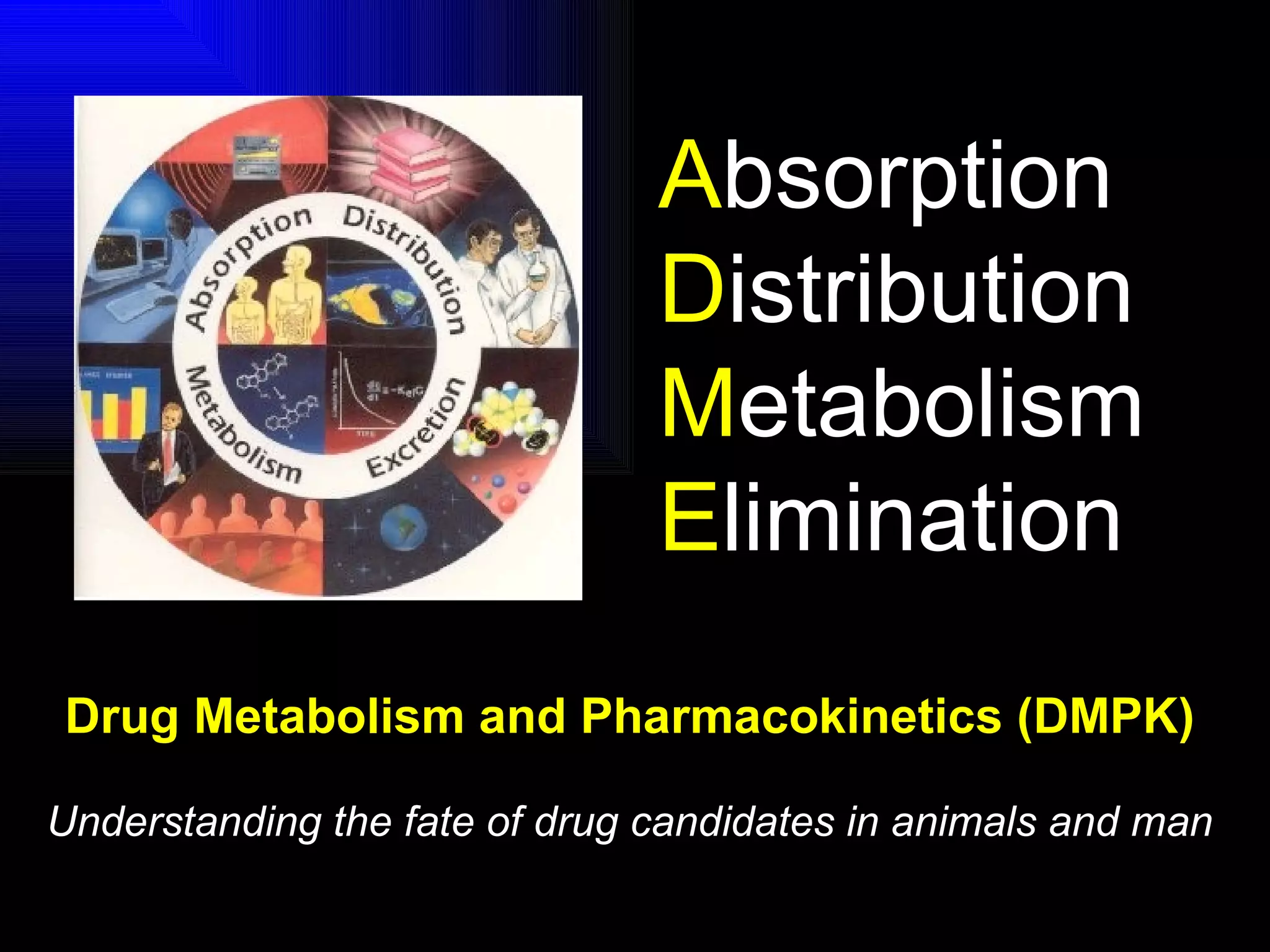 A bsorption D istribution M etabolism E limination Drug Metabolism and Pharmacokinetics (DMPK) Understanding the fate of drug candidates in animals and man 