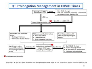 85
QT Prolongation Management in COVID Times
Sciaccaluga C, et al. COVID-19 and the burning issue of drug interaction: never forget the ECG. Postgraduate Medical Journal 2021;97:180-184.
 