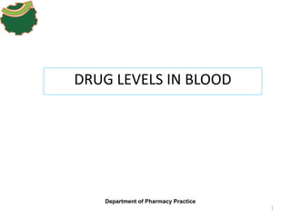 DRUG LEVELS IN BLOOD
Department of Pharmacy Practice
1
 