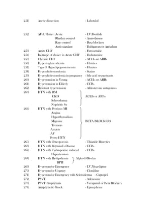 251) Aortic dissection - Labetalol
252) AF & Flutter: Acute - I.V.Ibutilide
Rhythm control - Amiodarone
Rate control - Bet...