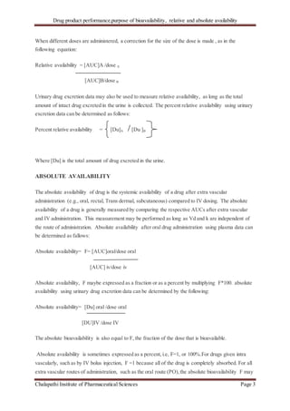 Relative Bioavailability Equation Drug product performance,relative and absolute bioavailability | DOCX
