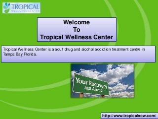 http://www.tropicalnow.com/
Welcome
To
Tropical Wellness Center
Tropical Wellness Center is a adult drug and alcohol addiction treatment centre in
Tampa Bay Florida.
 