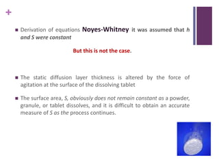 +
 Derivation of equations Noyes-Whitney it was assumed that h
and S were constant
But this is not the case.
 The static...