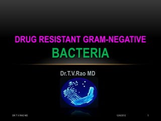 DRUG RESISTANT GRAM-NEGATIVE
                BACTERIA
                 Dr.T.V.Rao MD




DR.T.V.RAO MD                    12/8/2012   1
 