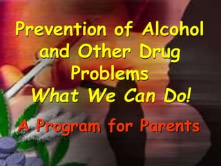 Prevention of Alcohol
and Other Drug
Problems
What We Can Do!
A Program for Parents
 