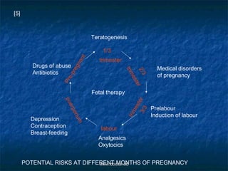Fetal therapy
Teratogenesis
1/3
trimester
2/3
trimester
3/3
trimester
labour
puerperium
Pre-pregnant
Medical disorders
of pregnancy
Prelabour
Induction of labour
Analgesics
Oxytocics
Depression
Contraception
Breast-feeding
Drugs of abuse
Antibiotics
POTENTIAL RISKS AT DIFFERENT MONTHS OF PREGNANCY
[5]
www.doctor.sdwww.doctor.sd
 