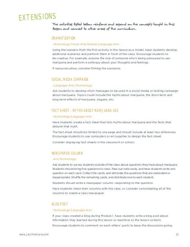 global medical cures drugs teachers guide just think twice marijuana facts sheet