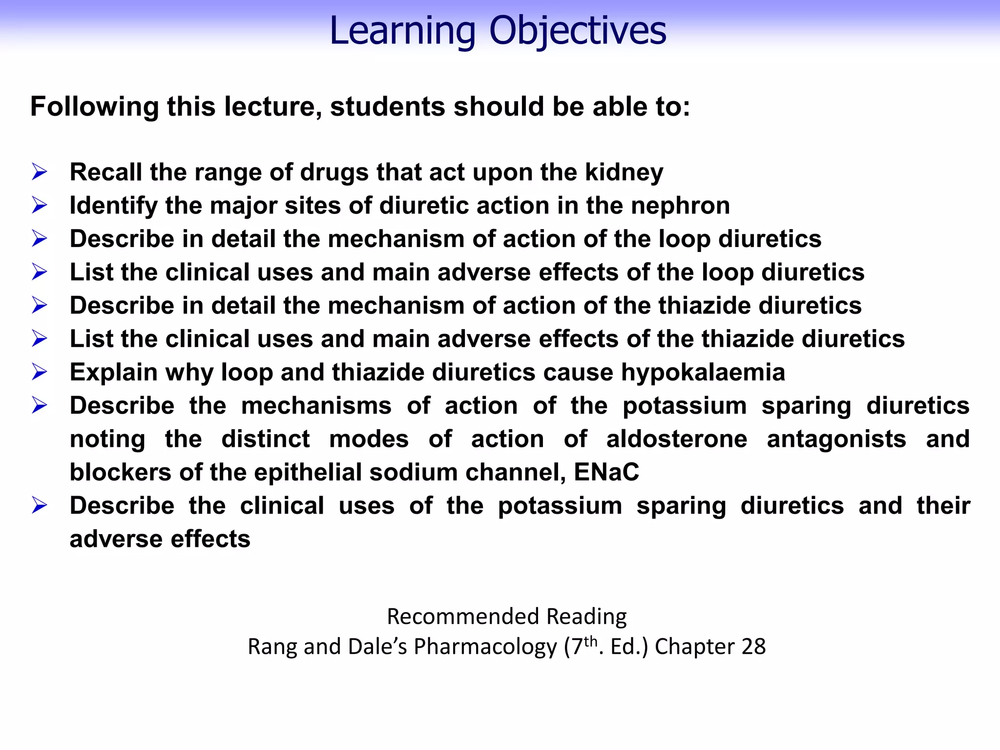 Drugs acting on the kidney lectures 1 and 2 | PDF