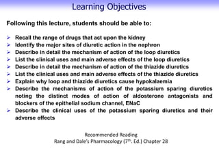 Drugs acting on the kidney lectures 1 and 2 | PDF