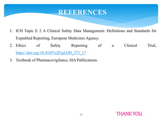 26
REFERENCES
1. ICH Topic E 2 A Clinical Safety Data Management: Definitions and Standards for
Expedited Reporting, Europ...