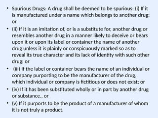 Spurious Drug Example PJ UnitDrugs and Cosmetics Act and rules | PPTX