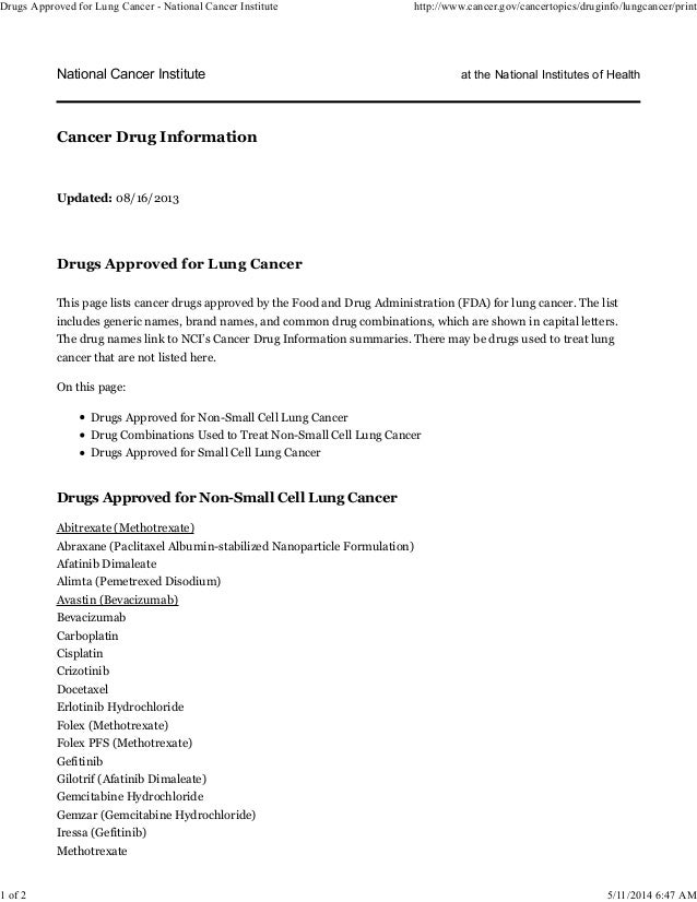 Global Medical Cures™ | Drugs approved for LUNG CANCER