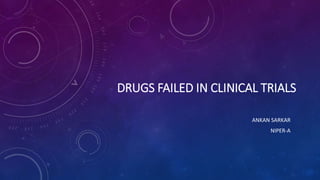DRUGS FAILED IN CLINICAL TRIALS
ANKAN SARKAR
NIPER-A
 