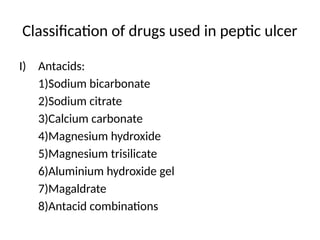 Drugs that are used for the prevention and treatment ofPeptic Ulcer | PPTX