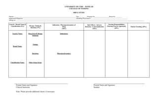 Comprehensive Drug Study Template for Nursing Students at University of ...
