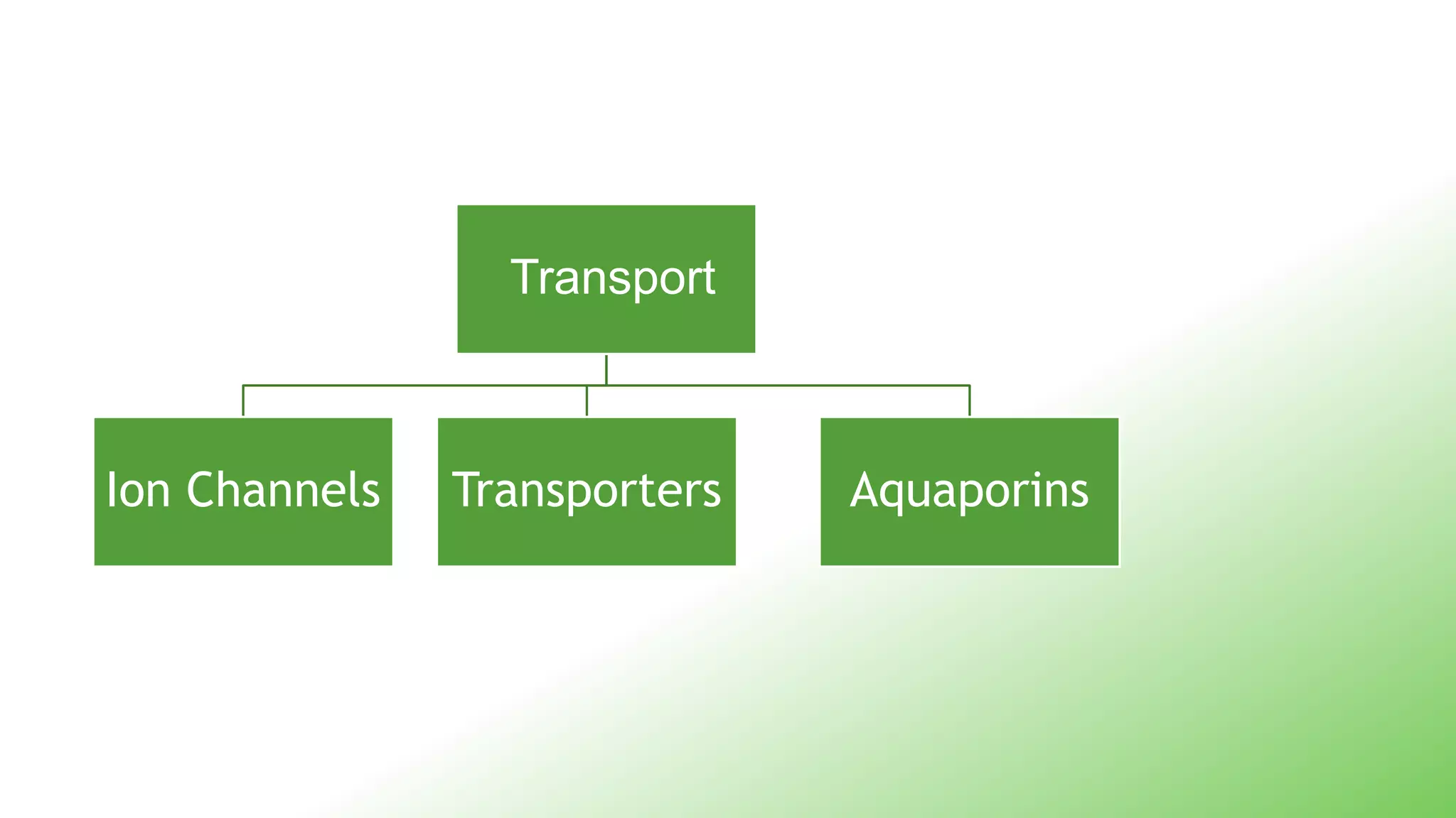 Transport
Ion Channels Transporters Aquaporins
 