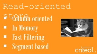 Read-oriented
store Column oriented
 In Memory
 Fast Filtering
 Segment based
 