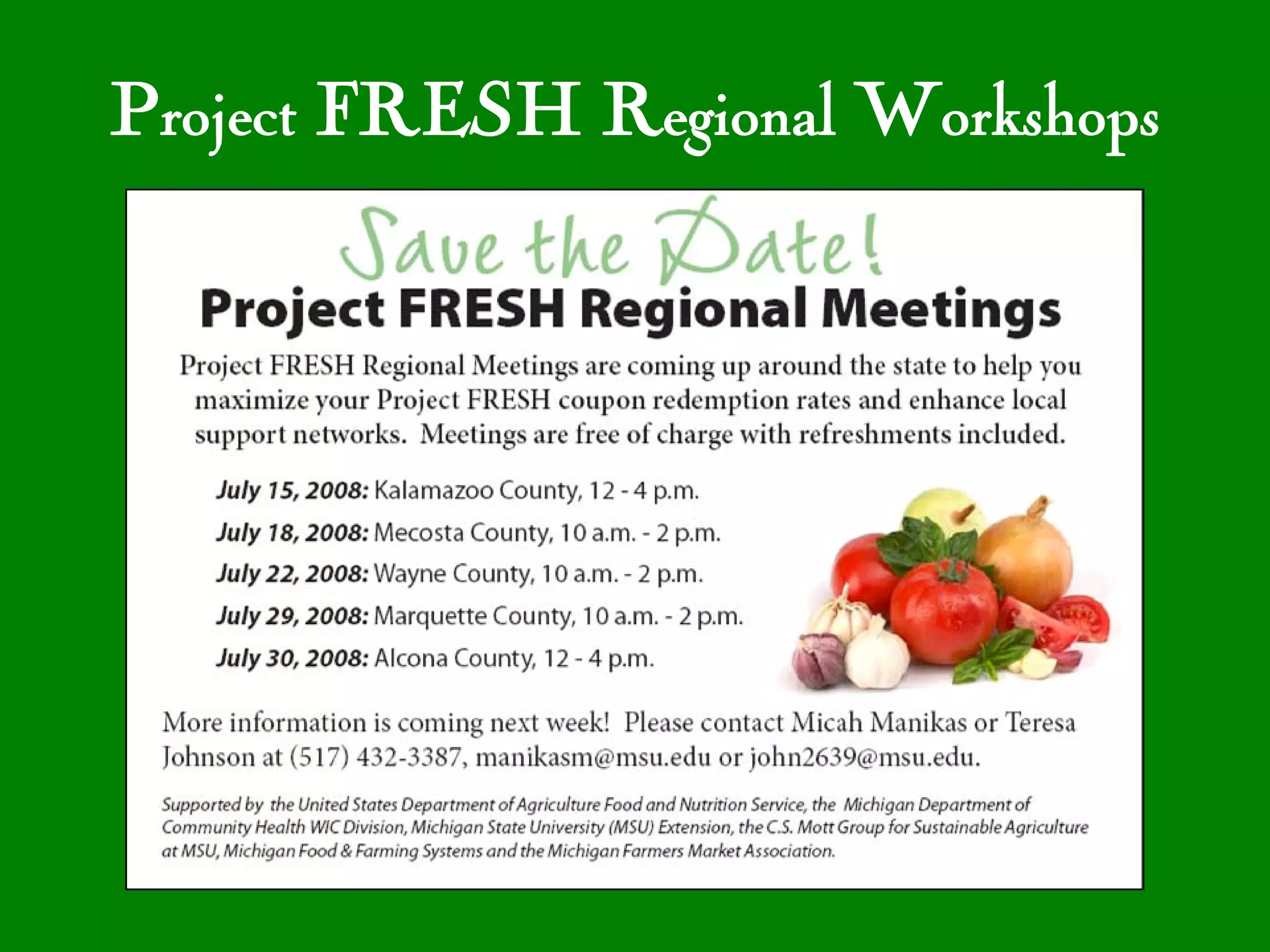 Project FRESH Regional Workshops
 