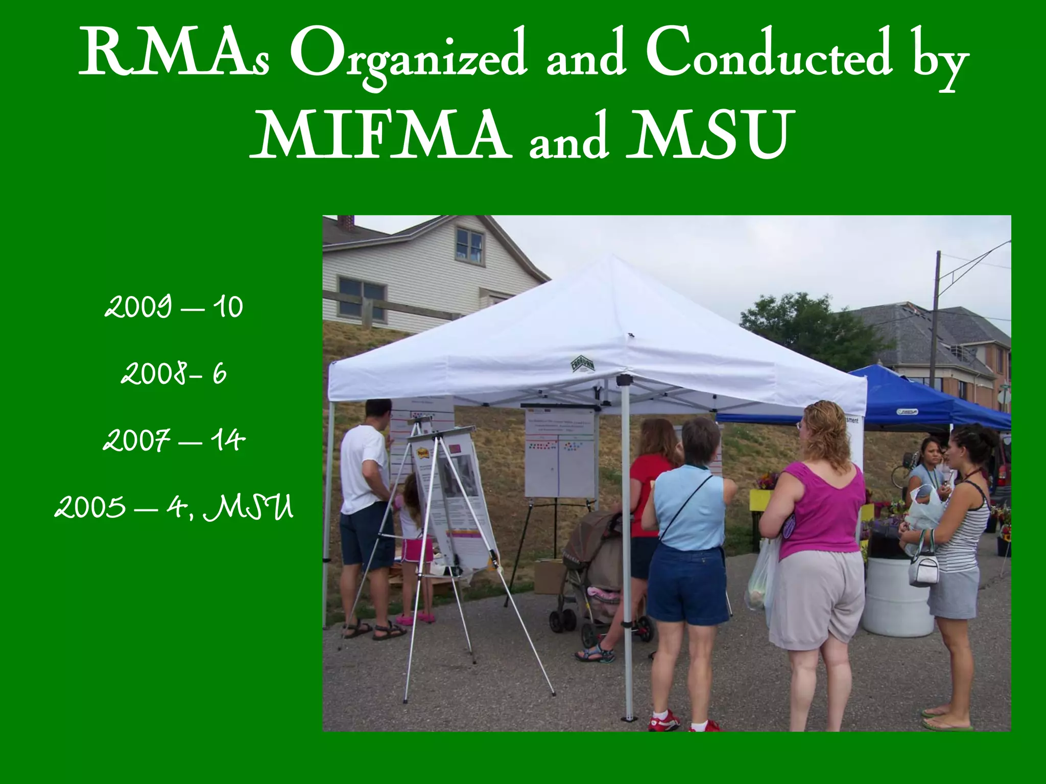 RMAs Organized and Conducted by
    MIFMA and MSU

   2009 – 10
    2008- 6
   2007 – 14
2005 – 4, MSU
 
