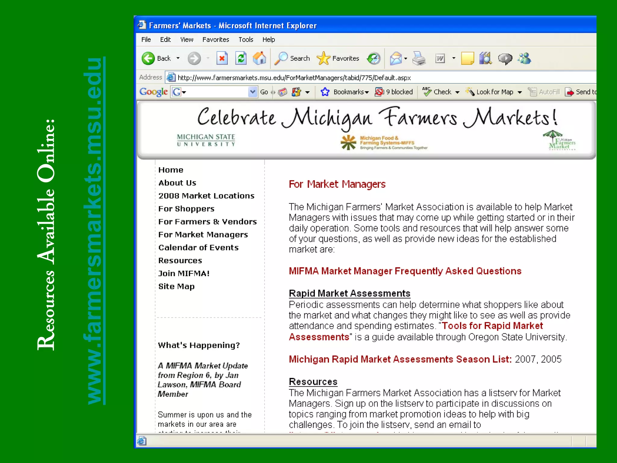 Resources Available Online:
www.farmersmarkets.msu.edu
 
