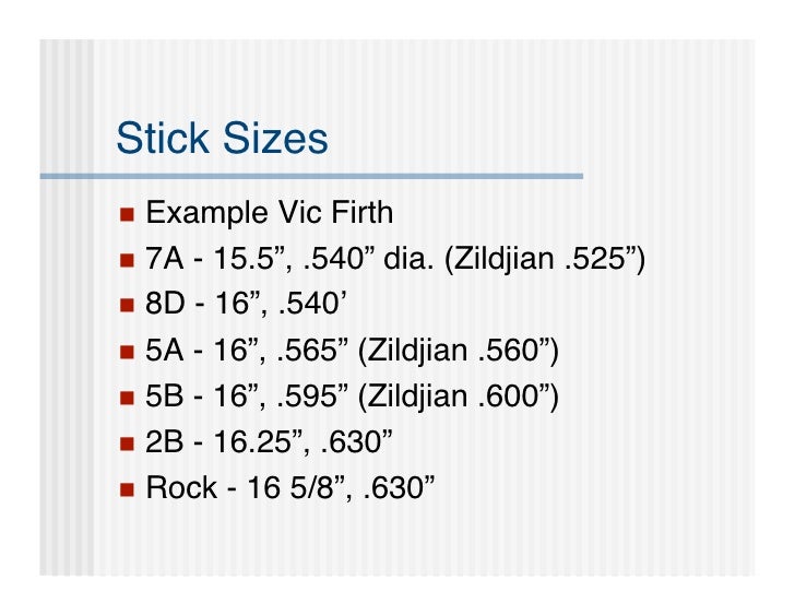 Drumstick Size Chart Vic Firth