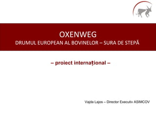 OXENWEG
DRUMUL EUROPEAN AL BOVINELOR – SURA DE STEPĂ
Vajda Lajos – Director Executiv ASIMCOV
– proiect interna ional –ț
 