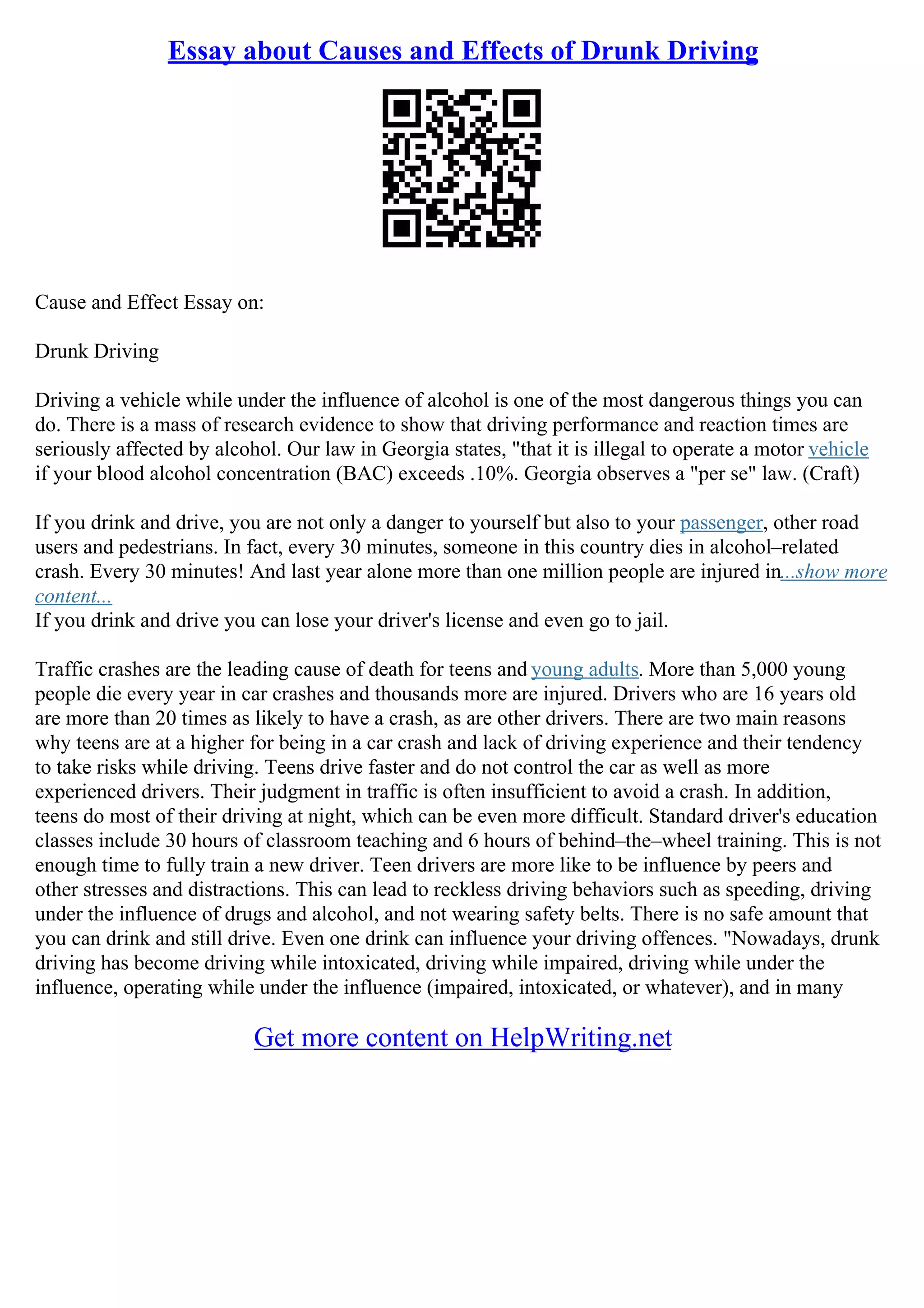 Drunk Driving Essay Outline PDF