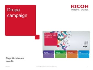 Drupa
    campaign




 Roger Christiansen
 June 6th

03/01/2013            Version: [###] Classification: Internal Owner: [Insert name]   1
 