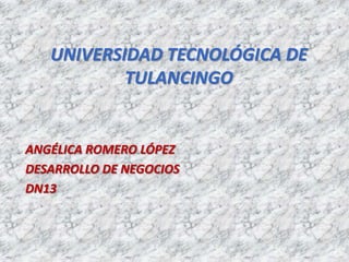 UNIVERSIDAD TECNOLÓGICA DE
           TULANCINGO


ANGÉLICA ROMERO LÓPEZ
DESARROLLO DE NEGOCIOS
DN13
 