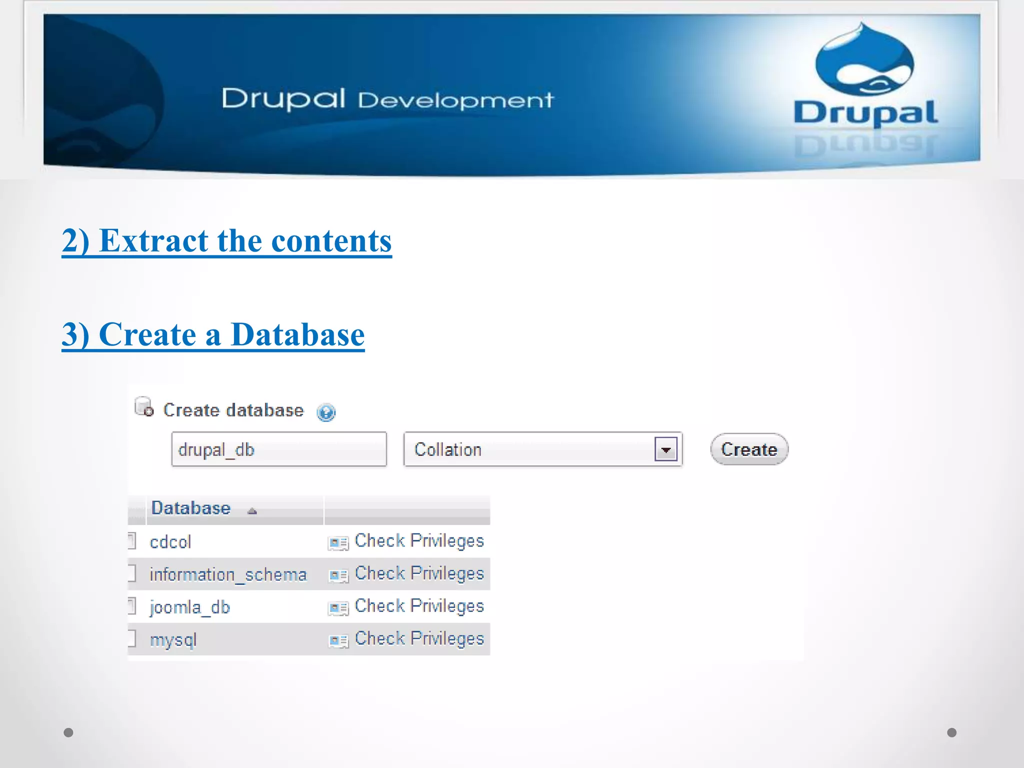 2) Extract the contents
3) Create a Database
 