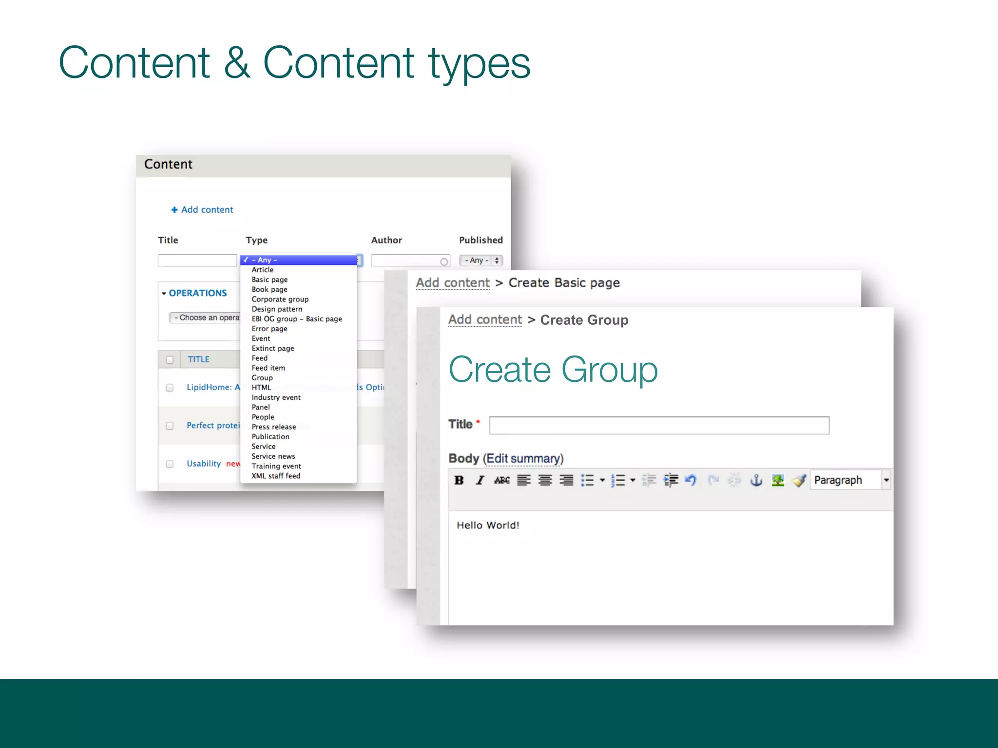 Content & Content types
Create Group
Create Group
 