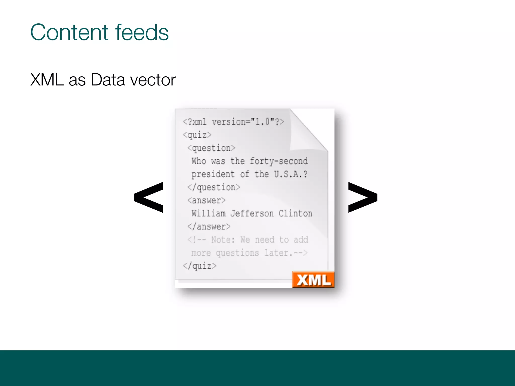 Content feeds
< >
XML as Data vector
 