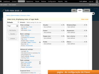 página de configuração do Views
 