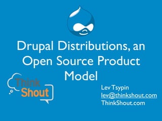 Drupal Distributions, an
 Open Source Product
        Model
               Lev Tsypin
               lev@thinkshout.com
               ThinkShout.com
 