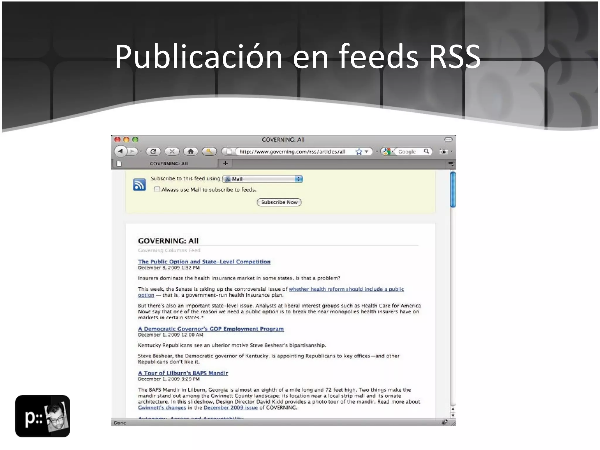 Publicación en feeds RSS 