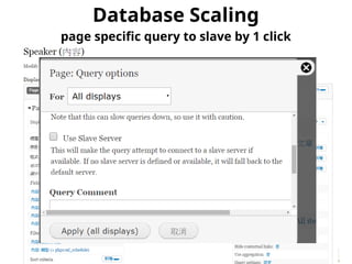 Database Scaling 
page specific query to slave by 1 click 
 