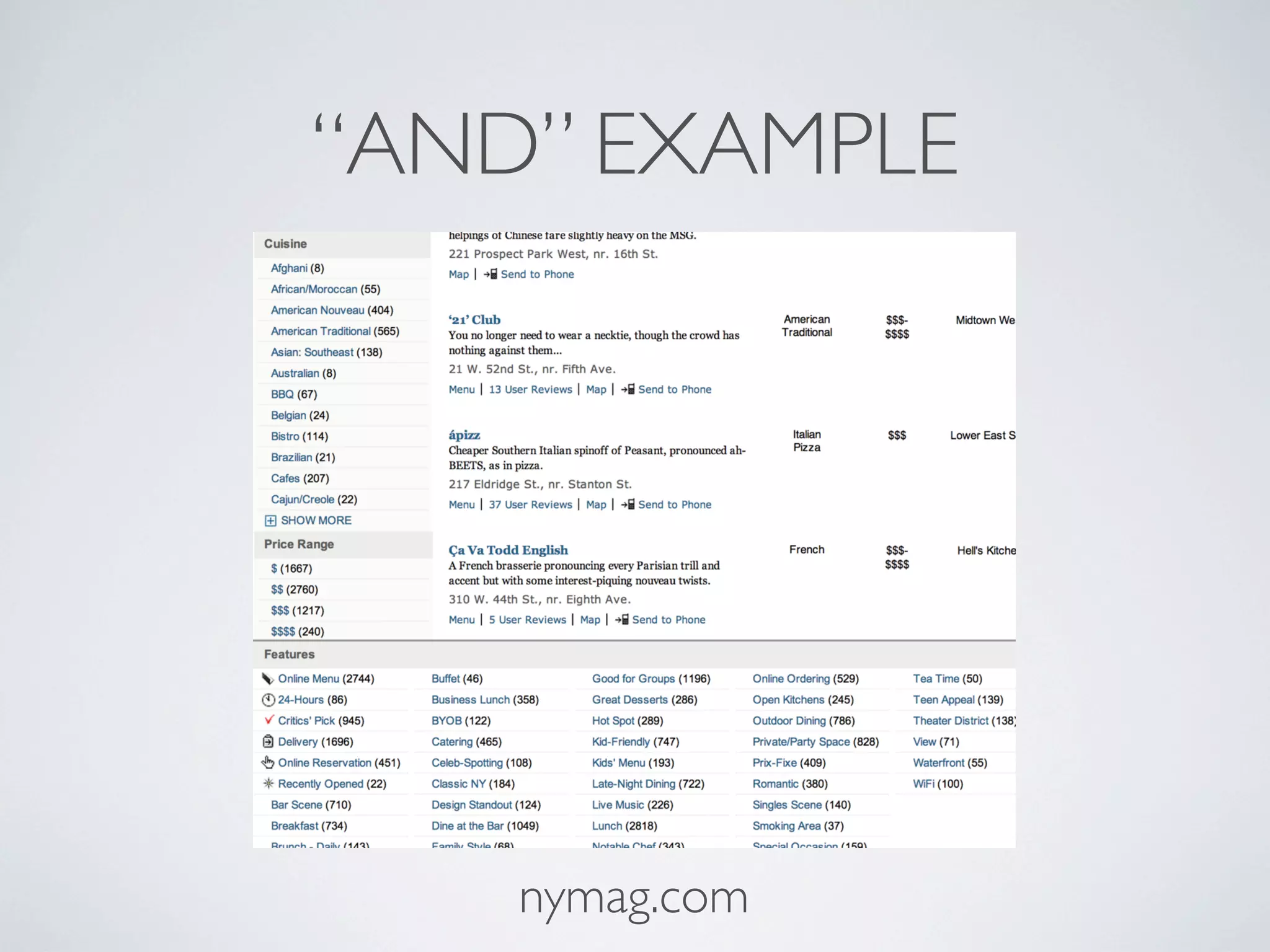 “AND” EXAMPLE
nymag.com
 