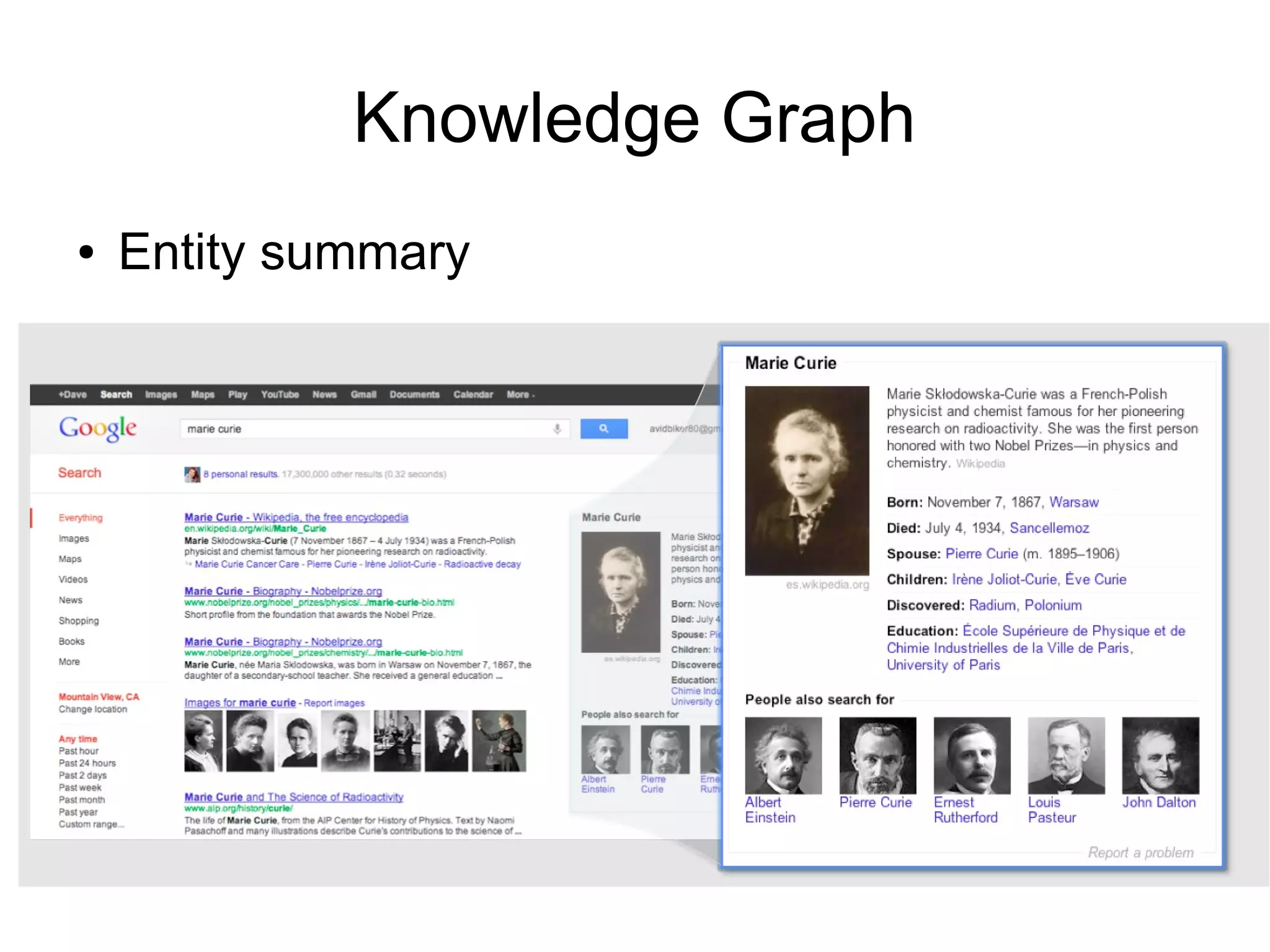 Knowledge Graph
●

Entity summary

 