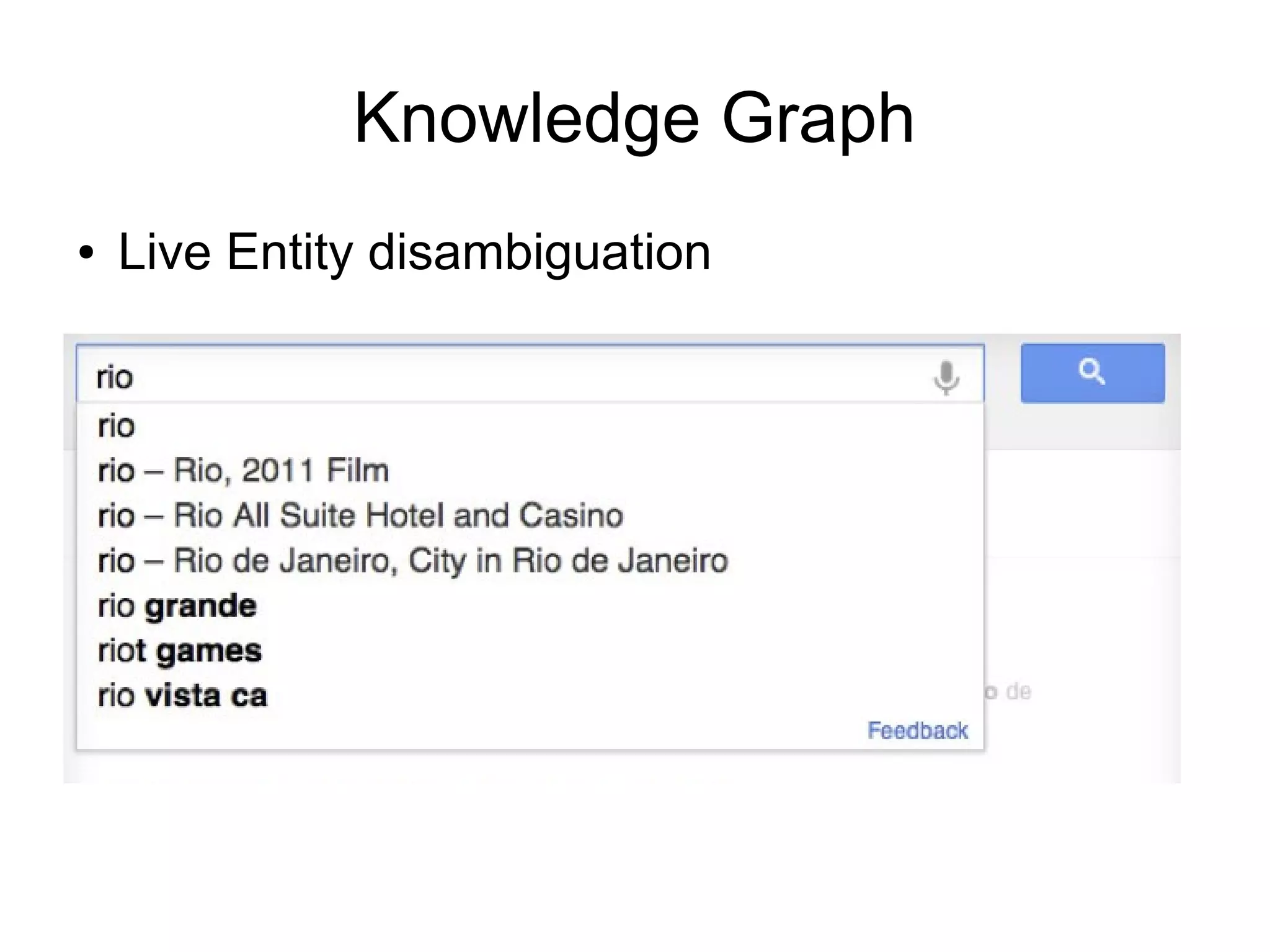 Knowledge Graph
●

Live Entity disambiguation

 