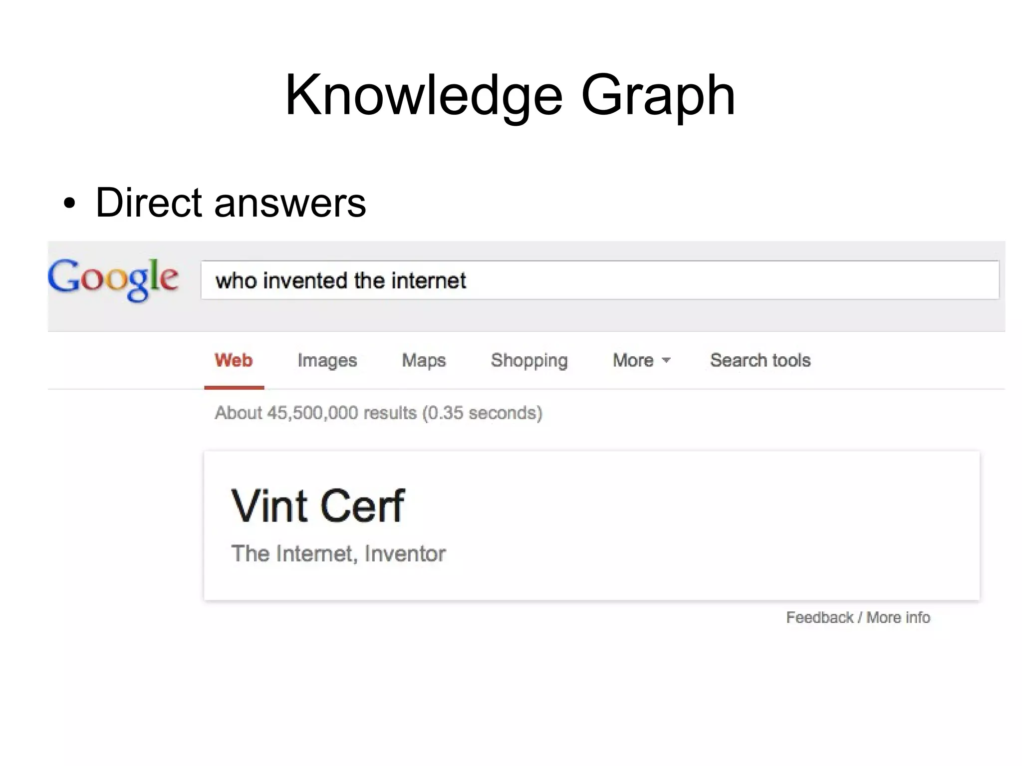 Knowledge Graph
●

Direct answers

 