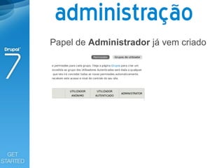 administração
Papel de Administrador já vem criado
 