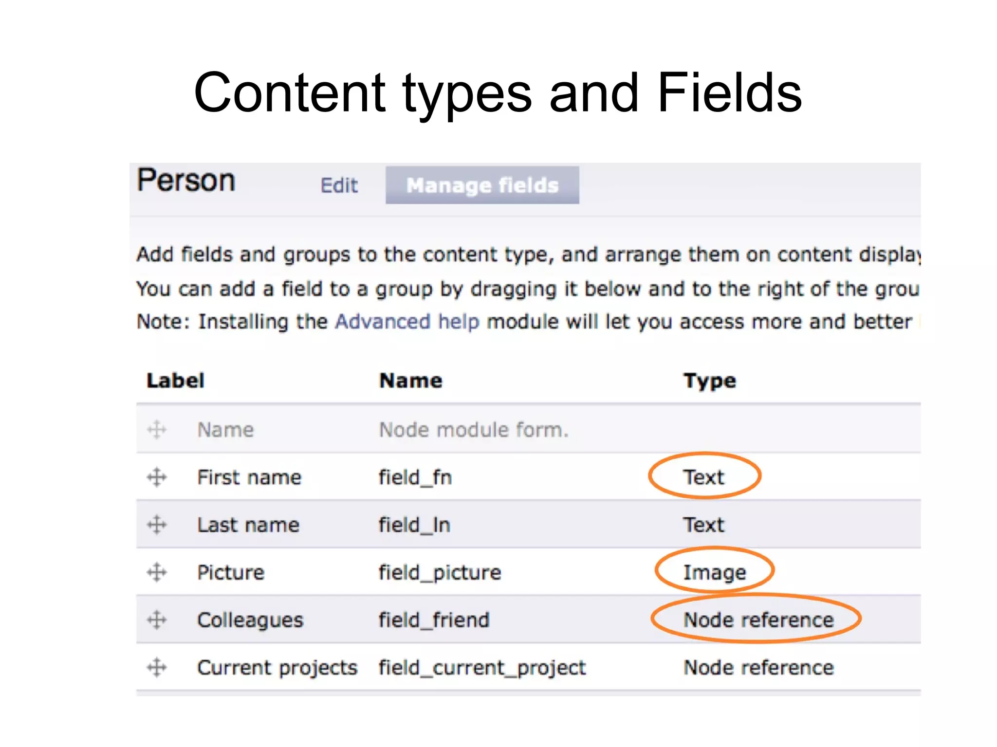 Content types and Fields
 
