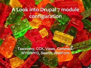 A Look into Drupal 7 module
       configuration




  Taxonomy, CCK, Views, Comment,
    WYSIWYG, Search, WebForm
 