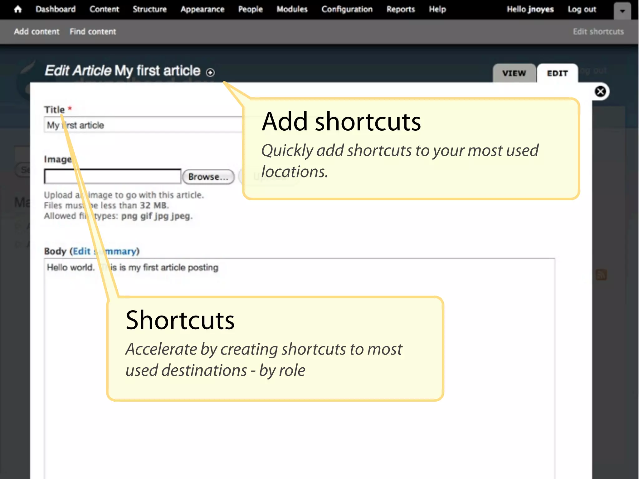 Add shortcuts
                   Quickly add shortcuts to your most used
                   locations.




Shortcuts
Accelerate by creating shortcuts to most
used destinations - by role
 