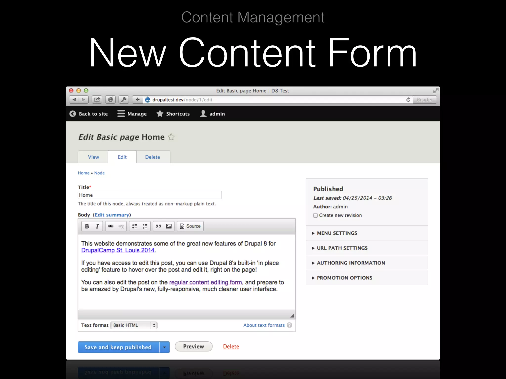 New Content Form Content Management 