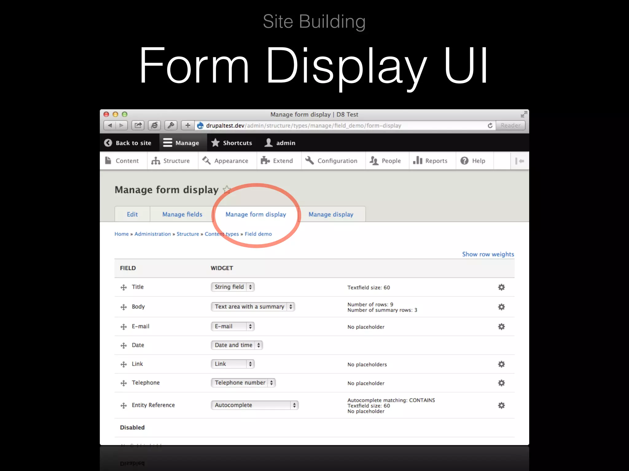 Form Display UI Site Building 