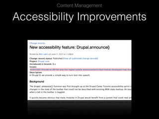 Accessibility Improvements
Content Management
 