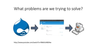 What problems are we trying to solve?
http://www.youtube.com/watch?v=l98dVUABD4w
 