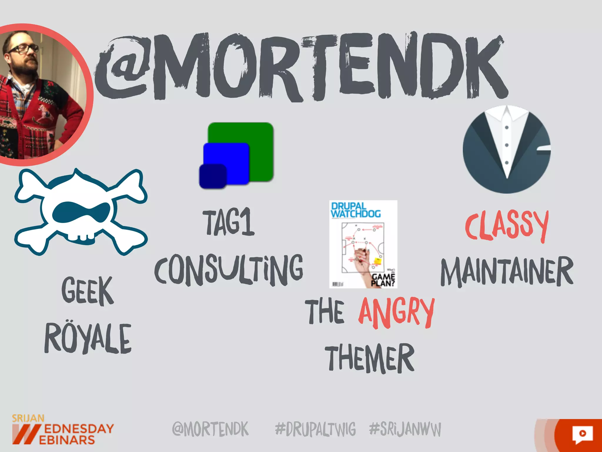 @moRtenDk #dRupaLTWIg #srijAnwW
@MorTenDk
CLAsSy
MAInTAInER
GEEk
RÖYALe
THE ANGrY
THEmER
TaG1
CONsULTiNG
 
